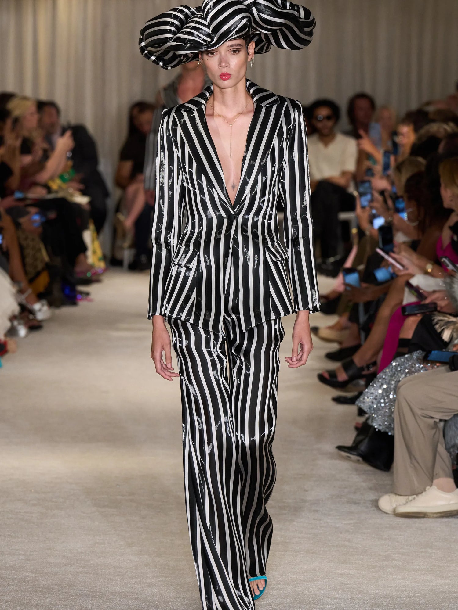 Black and White Stripe Liquid Organza Blazer