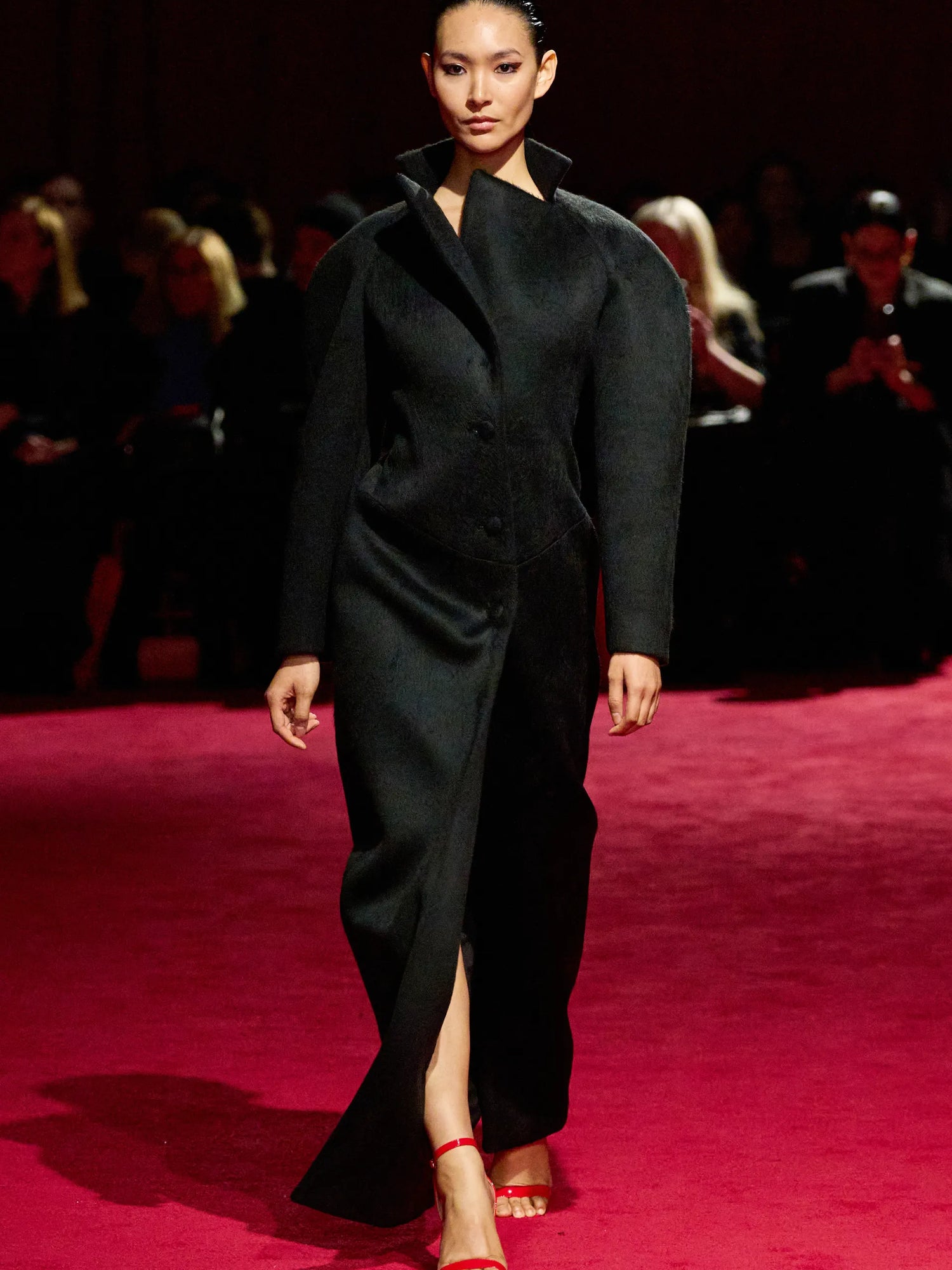 Black Faux Fur Structured Sleeve Long Line Coat