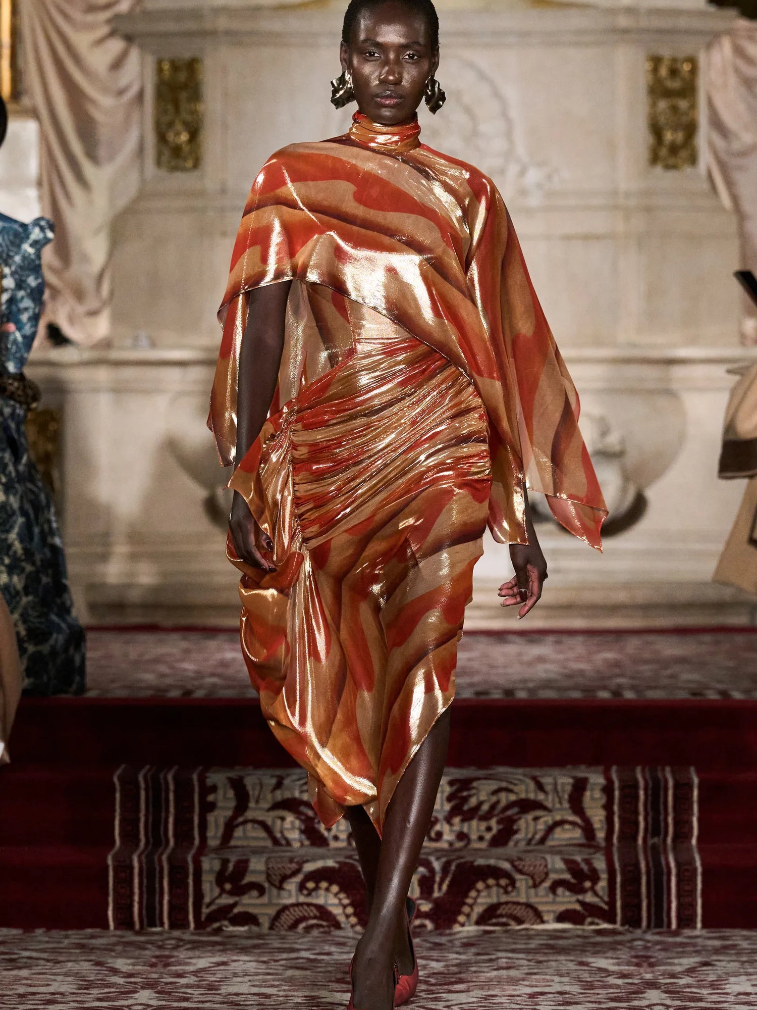 Metallic Sunset Capelet Dress