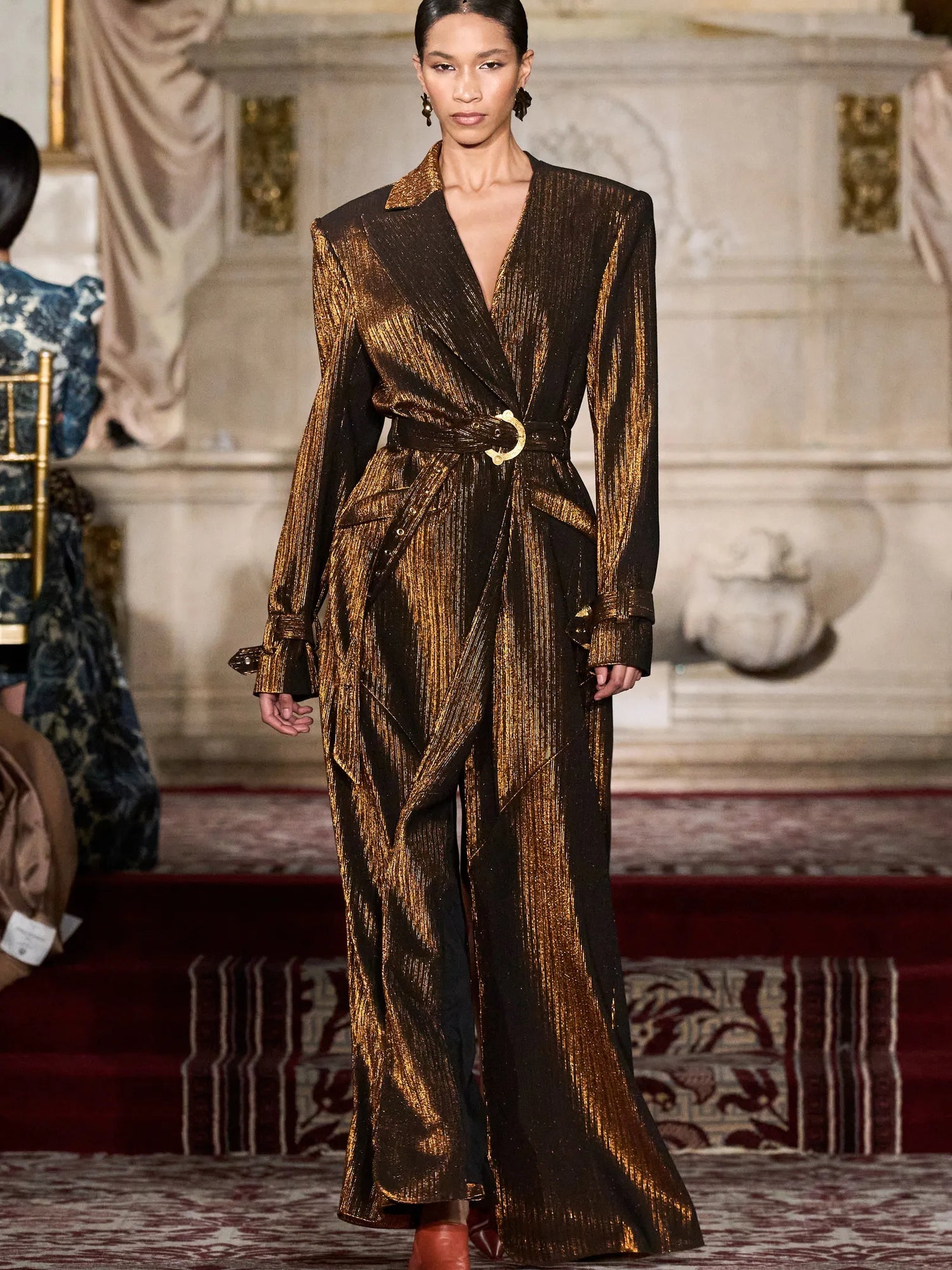 Bronze Long Line Belted Blazer Coat