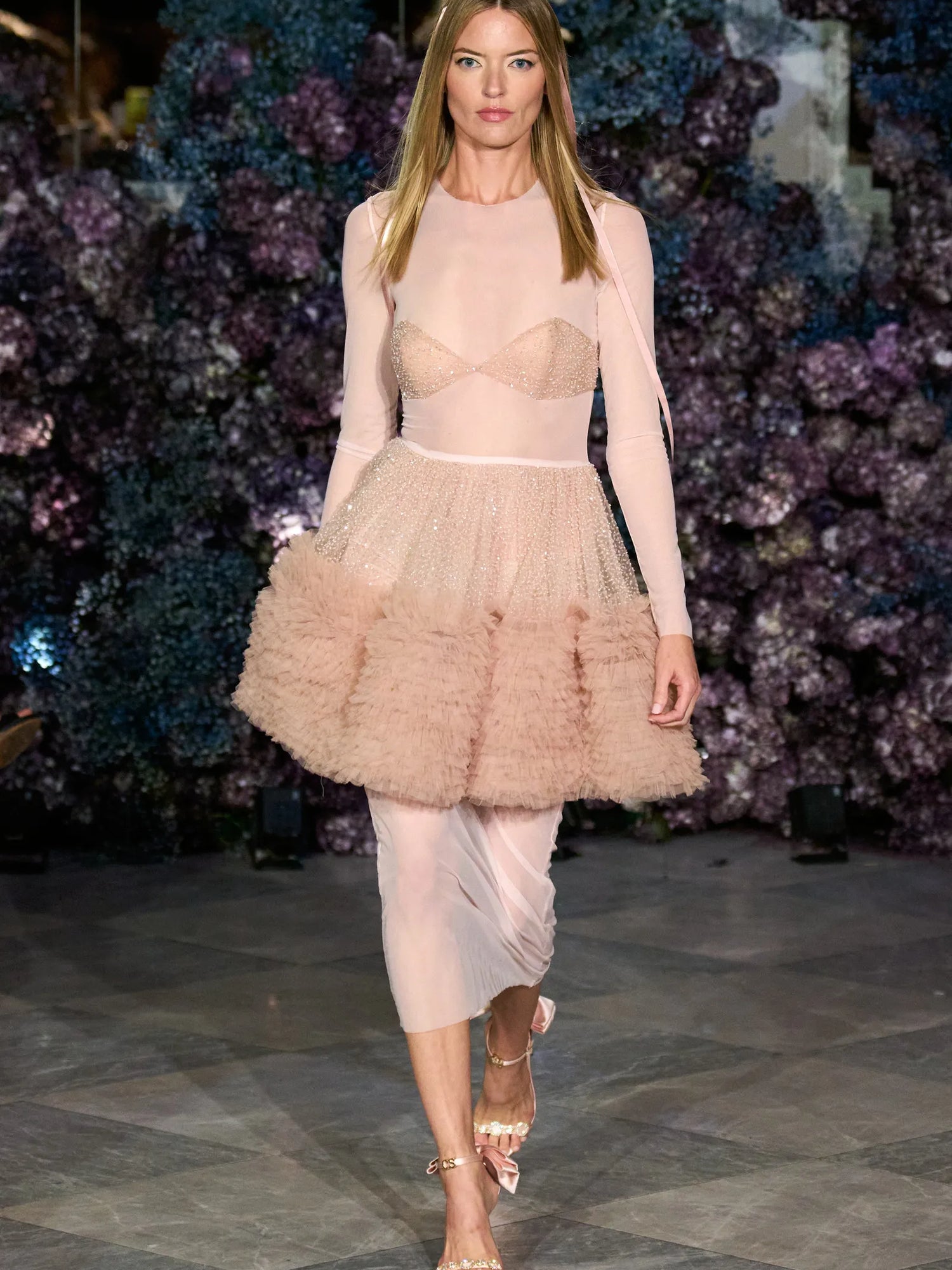 Mesh and Tulle Peplum Gown