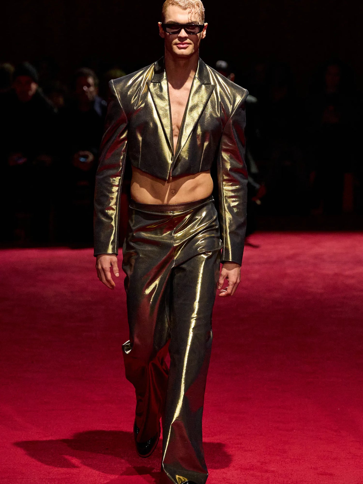 Gold Iridescent Flare Trousers