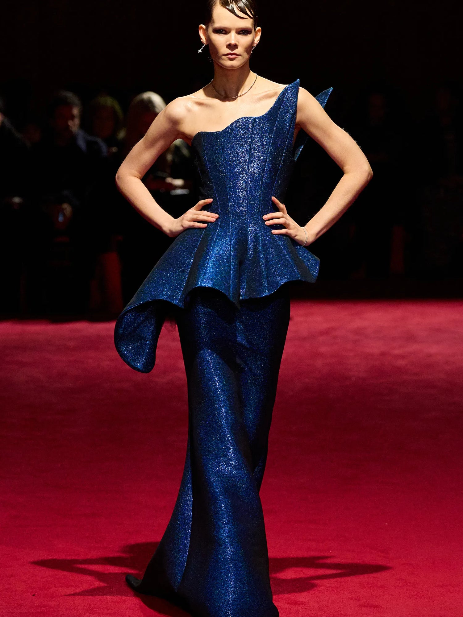 Electric Blue Asymmetric Peplum Gown