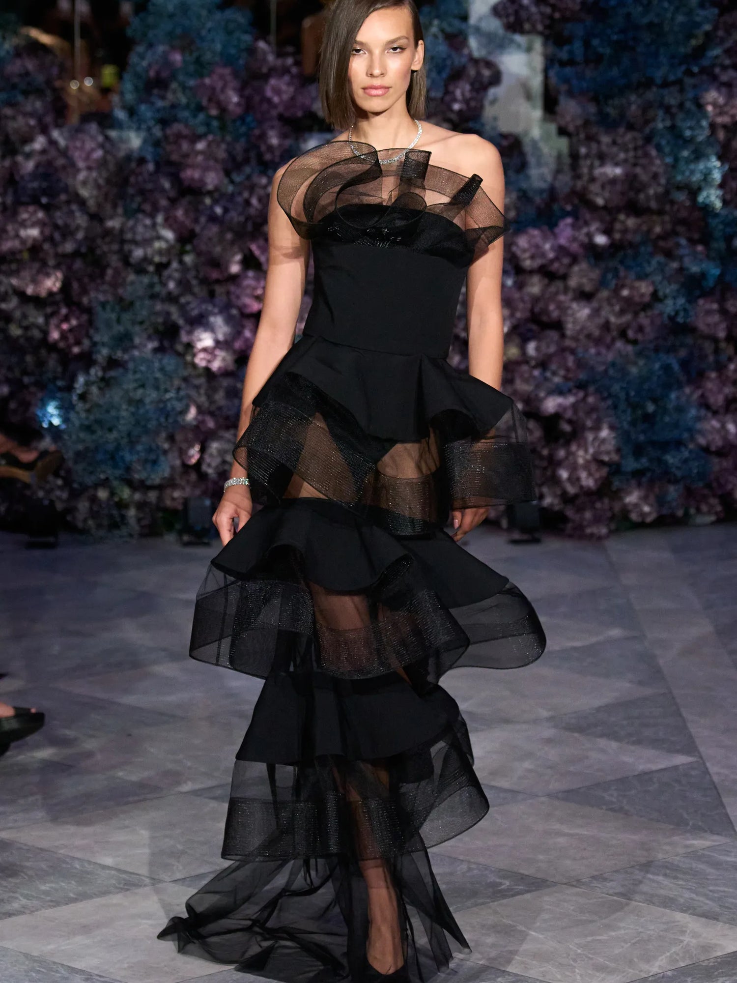 Ruffle Peplum Layer Gown