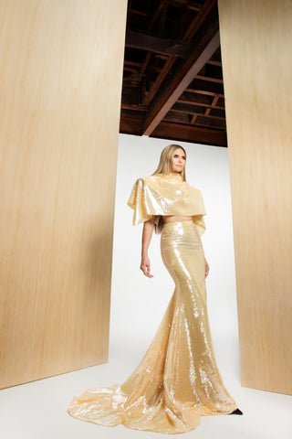 Butter Sequin Long Line Mermaid Skirt