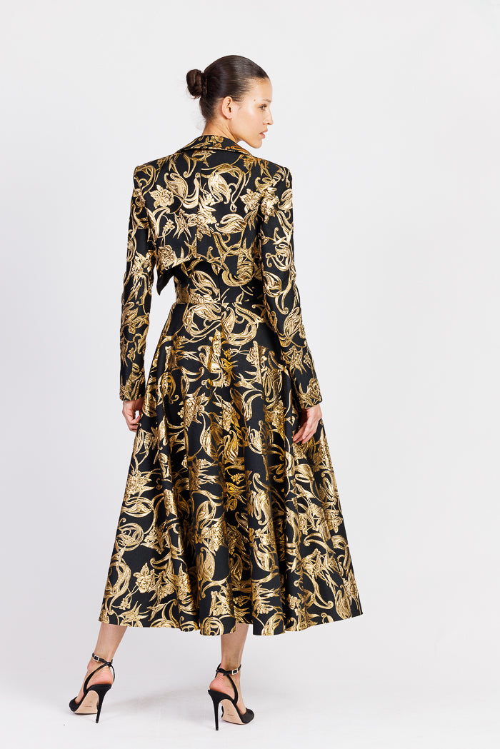 Black and Gold Brocade Shark Bite Blazer
