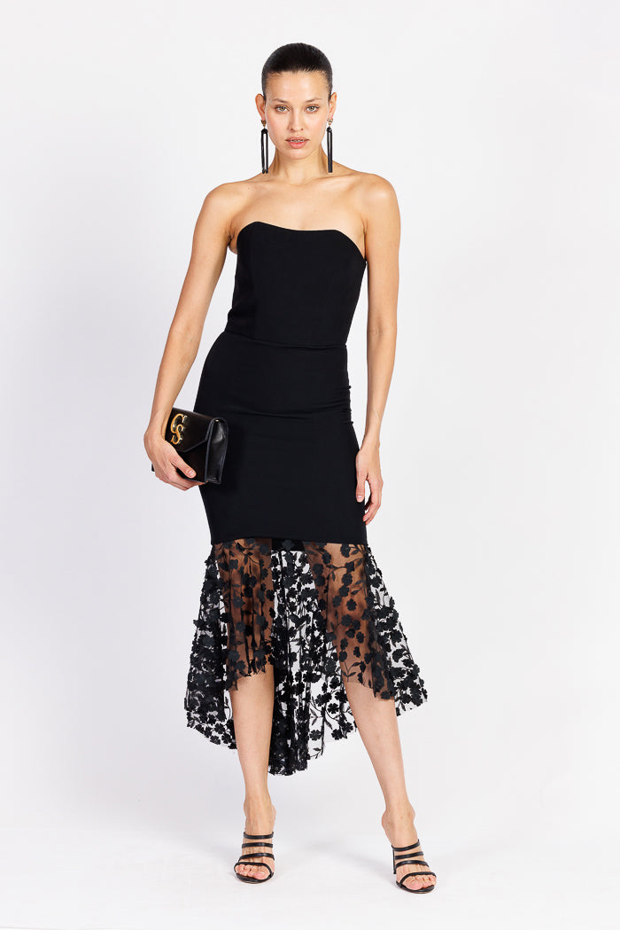 Strapless Petal Hem Black Dress