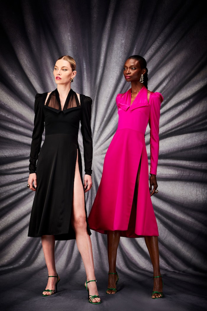 Black Puff Sleeve Dress with Lapel Detail