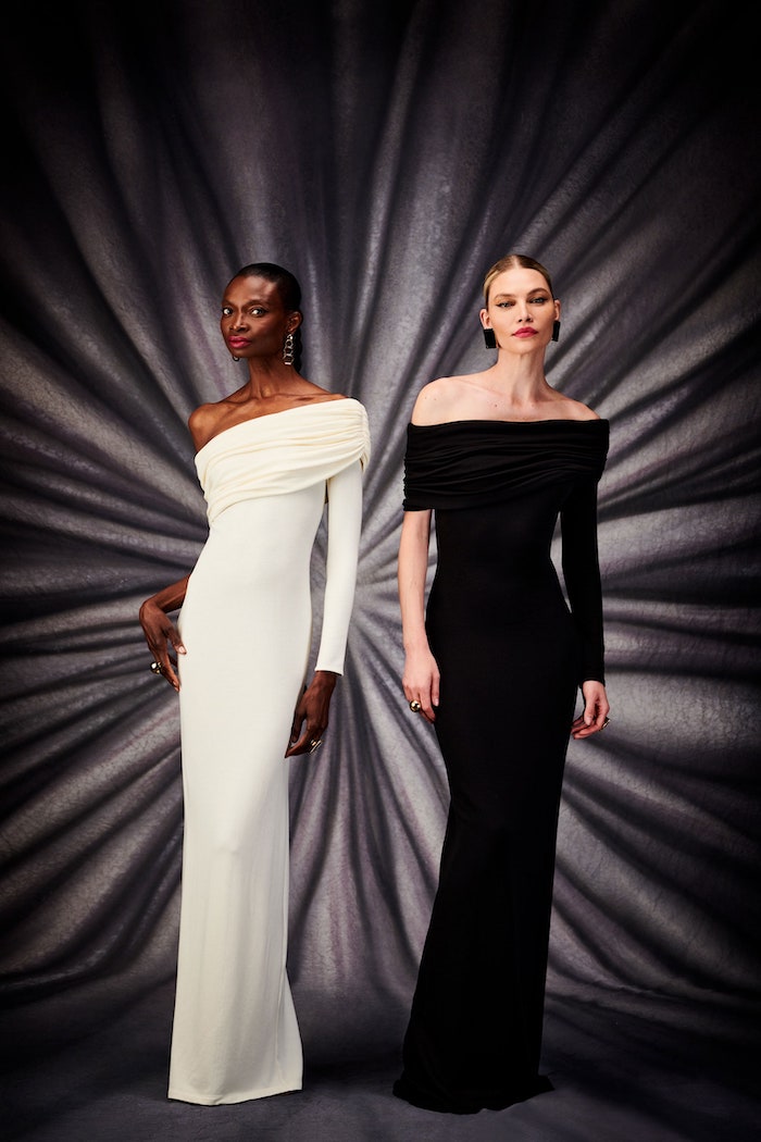 Black Draped Off the Shoulder One Sleeve Gown