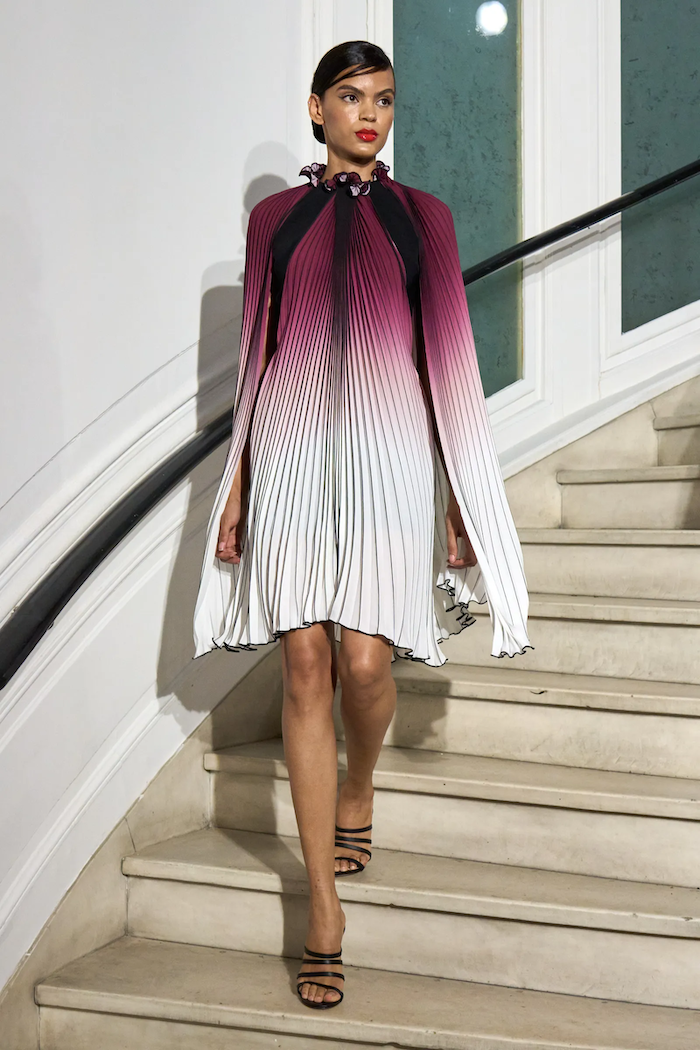 Ombré Pleated Capelet Dress
