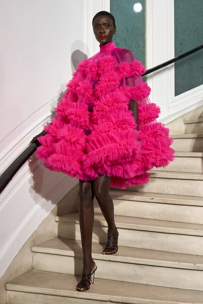 Mock Neck Embroidered Tulle Mini Cape Dress