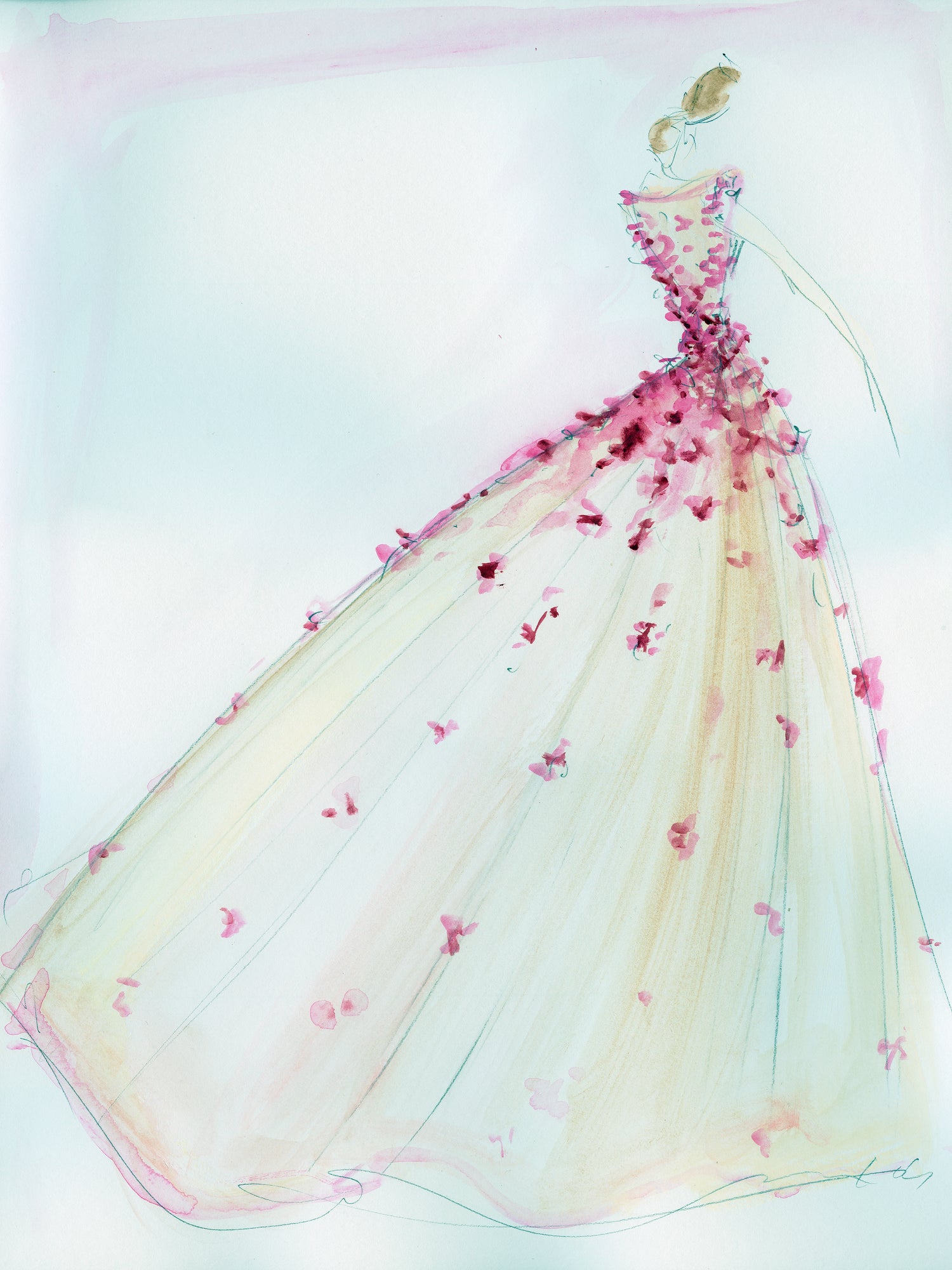 "Tulle Petal Appliqué Gown" - Sketch Print