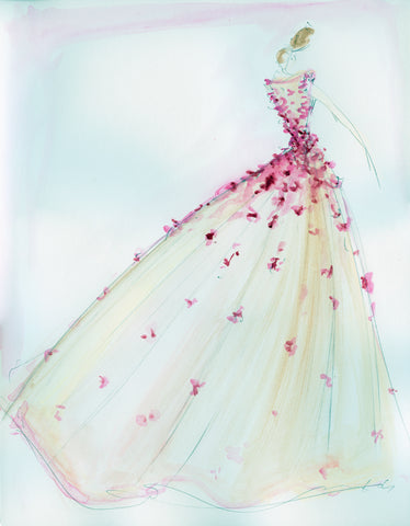 "Tulle Petal Appliqué Gown" - Sketch Print