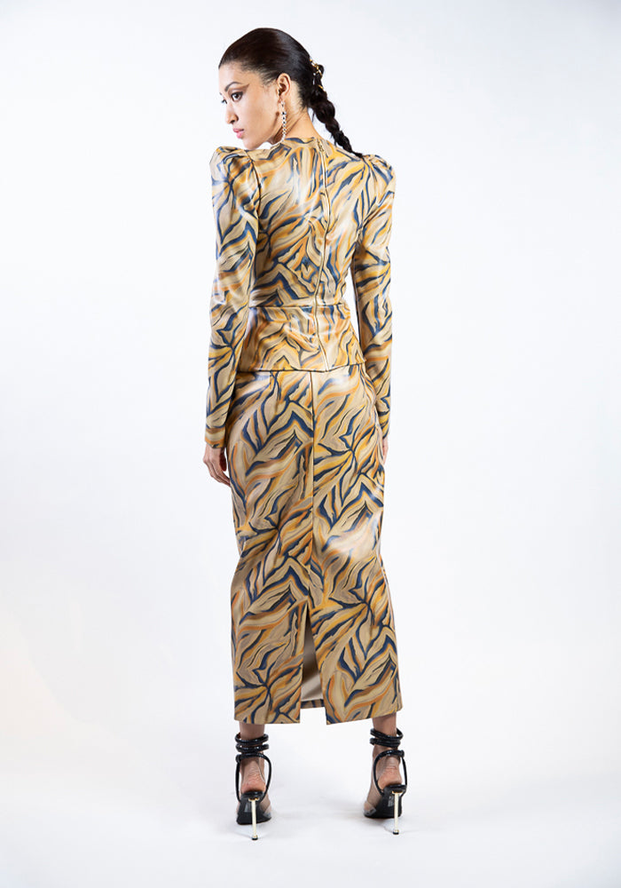 Faux Leather Abstract Print Pencil Skirt