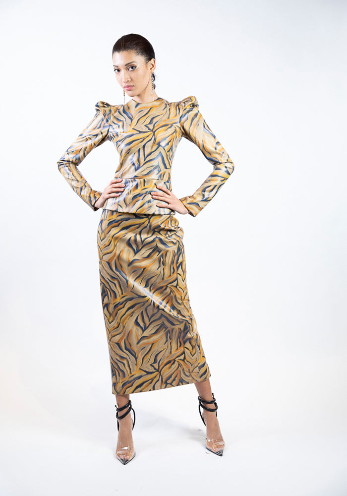 Faux Leather Abstract Print Pencil Skirt
