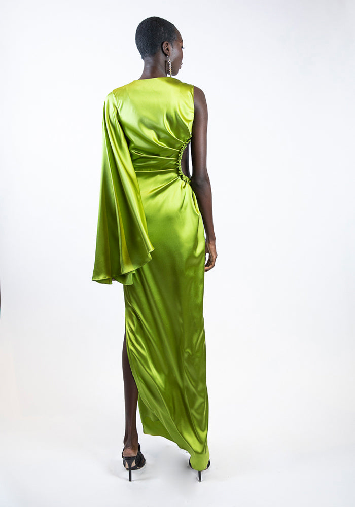 Glowing Green One Sleeved Cut-Out Gown