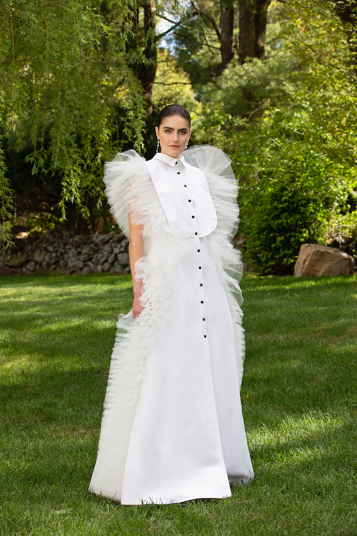 Silk Faille and Tulle Tuxedo Gown