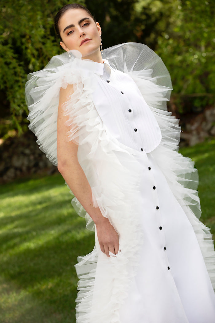 Silk Faille and Tulle Tuxedo Gown