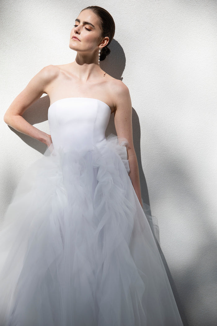 Strapless Ruffle Tulle Tea Length Dress