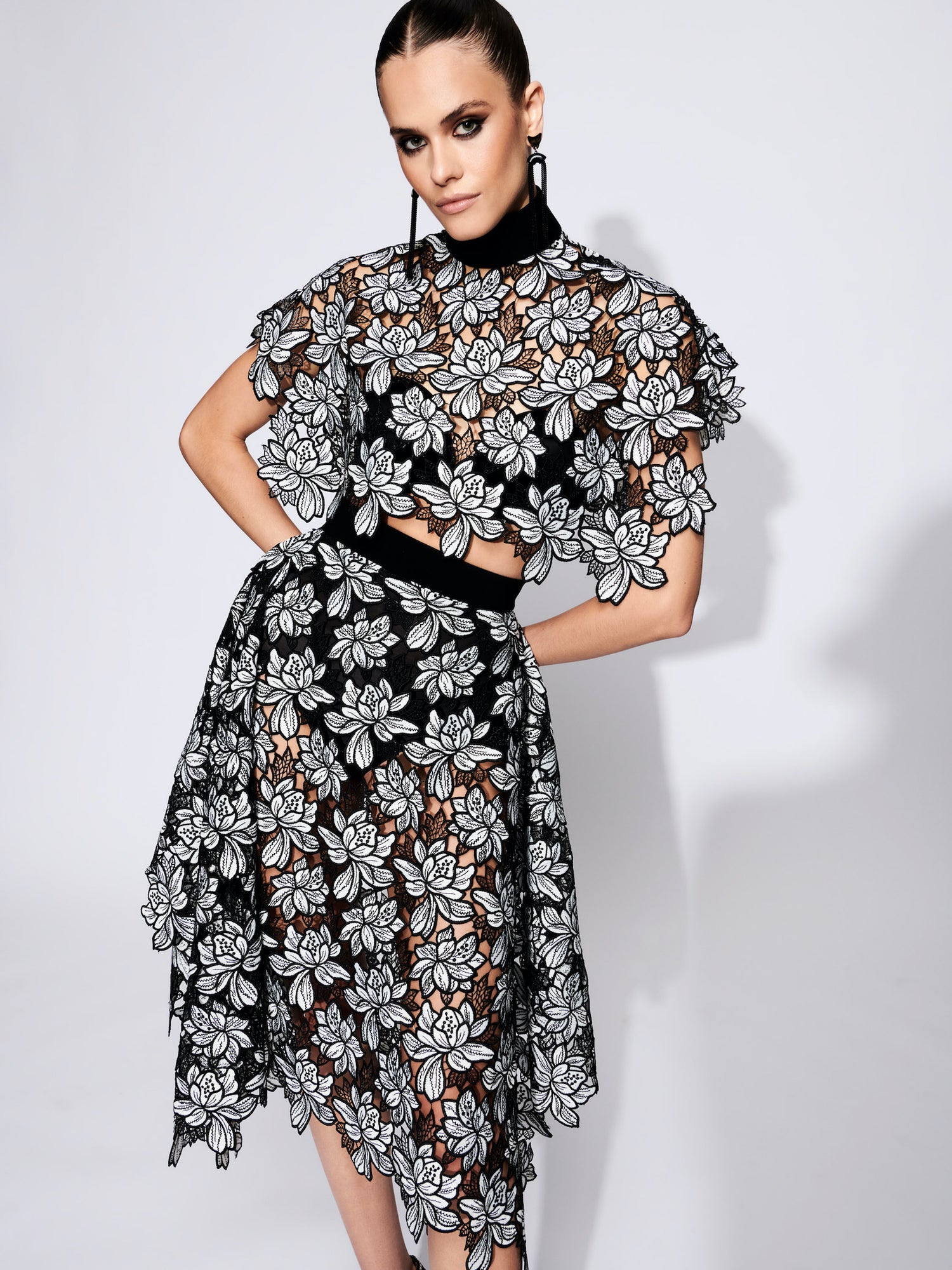 Floral Laser Cut Lace Cape Top