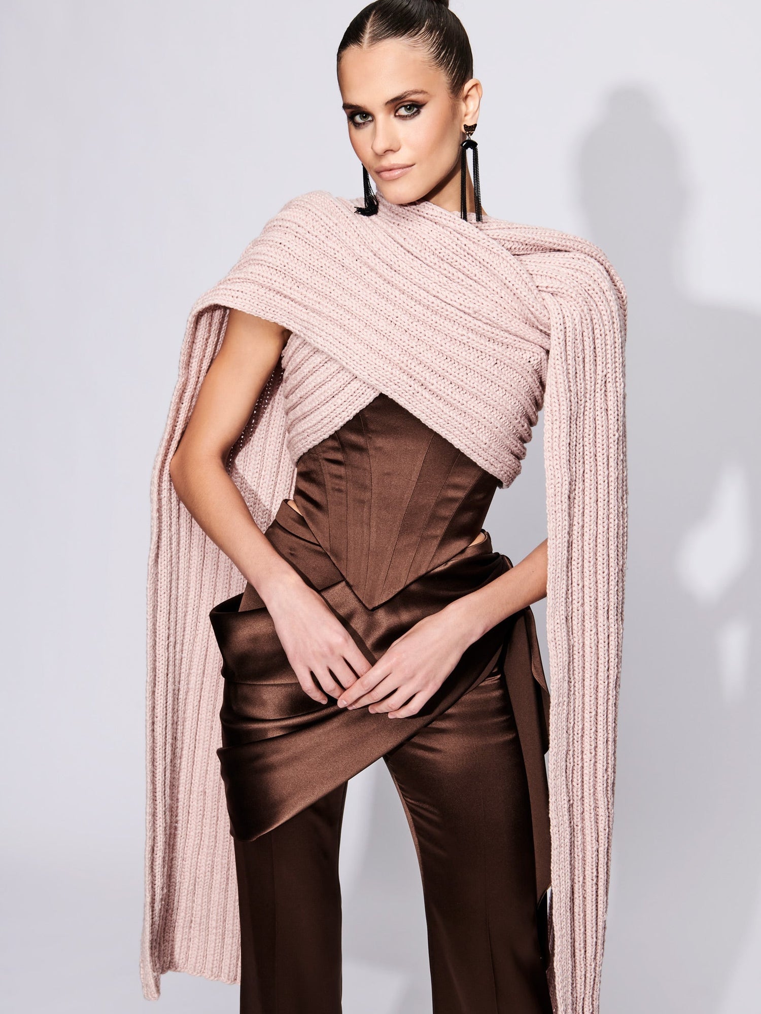 Satin Flare Trouser with Drape Detail