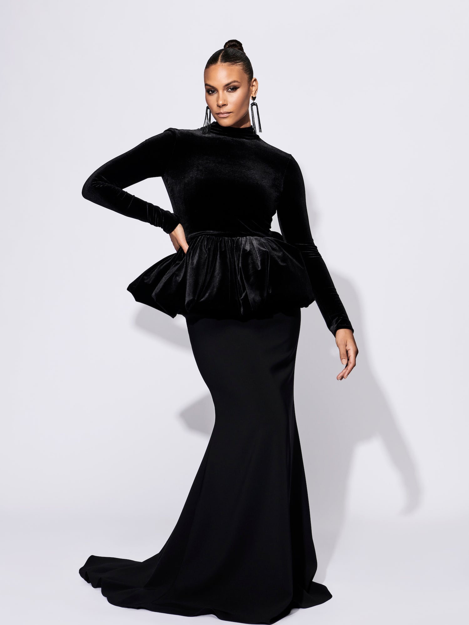 Long Sleeve Velvet Peplum Top