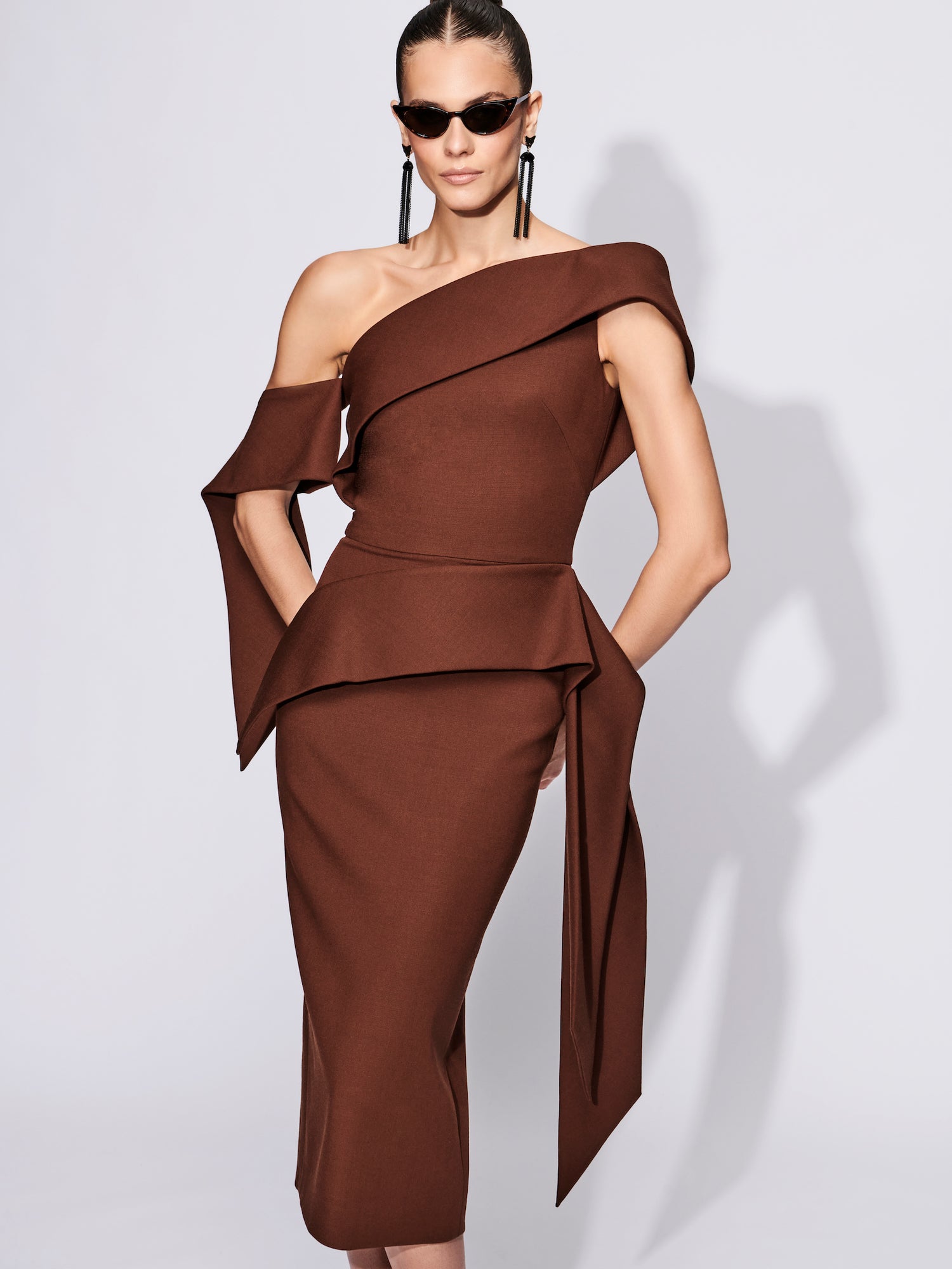 Asymmetric Peplum Drape Dress