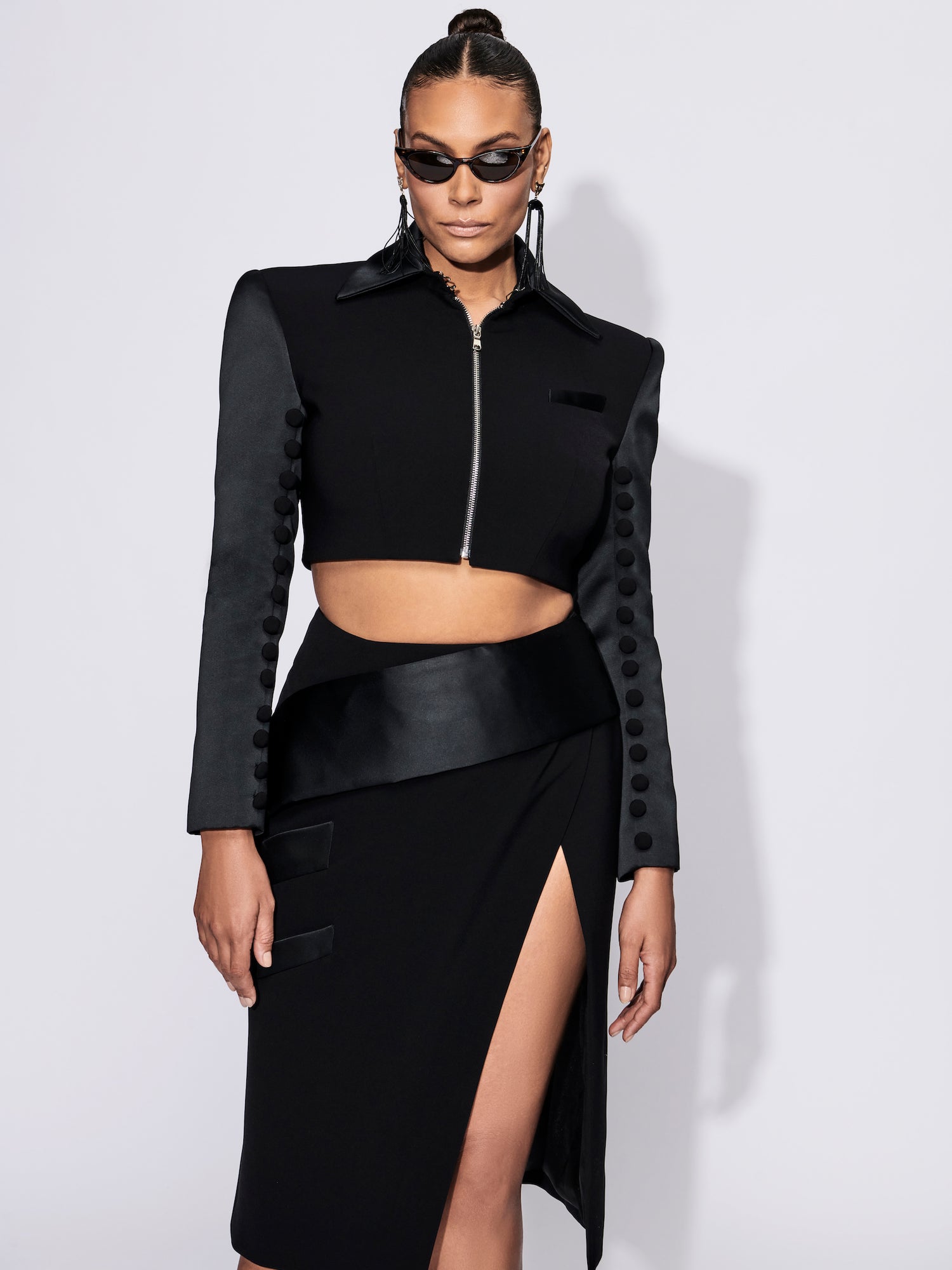 Cropped Jacket with Button Sleeves