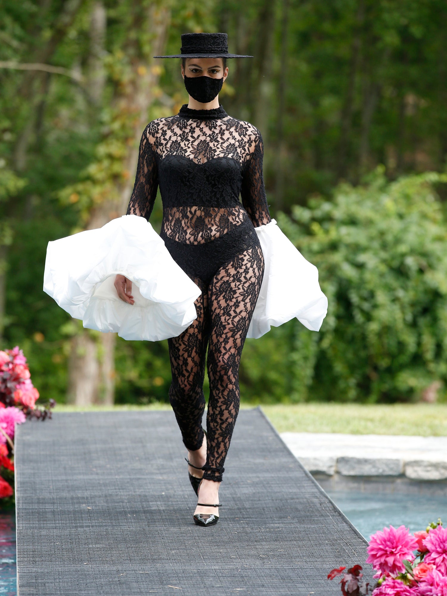Lace Jumpsuit with Puff Sleeve Detail