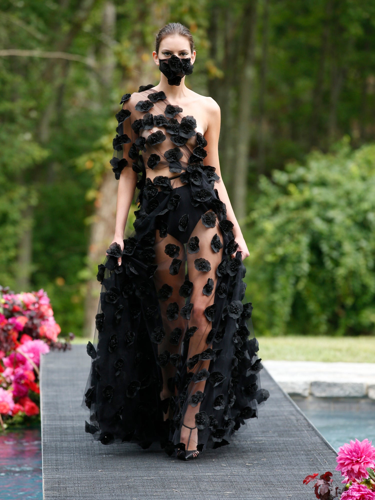 Floral Lace One Shoulder Gown