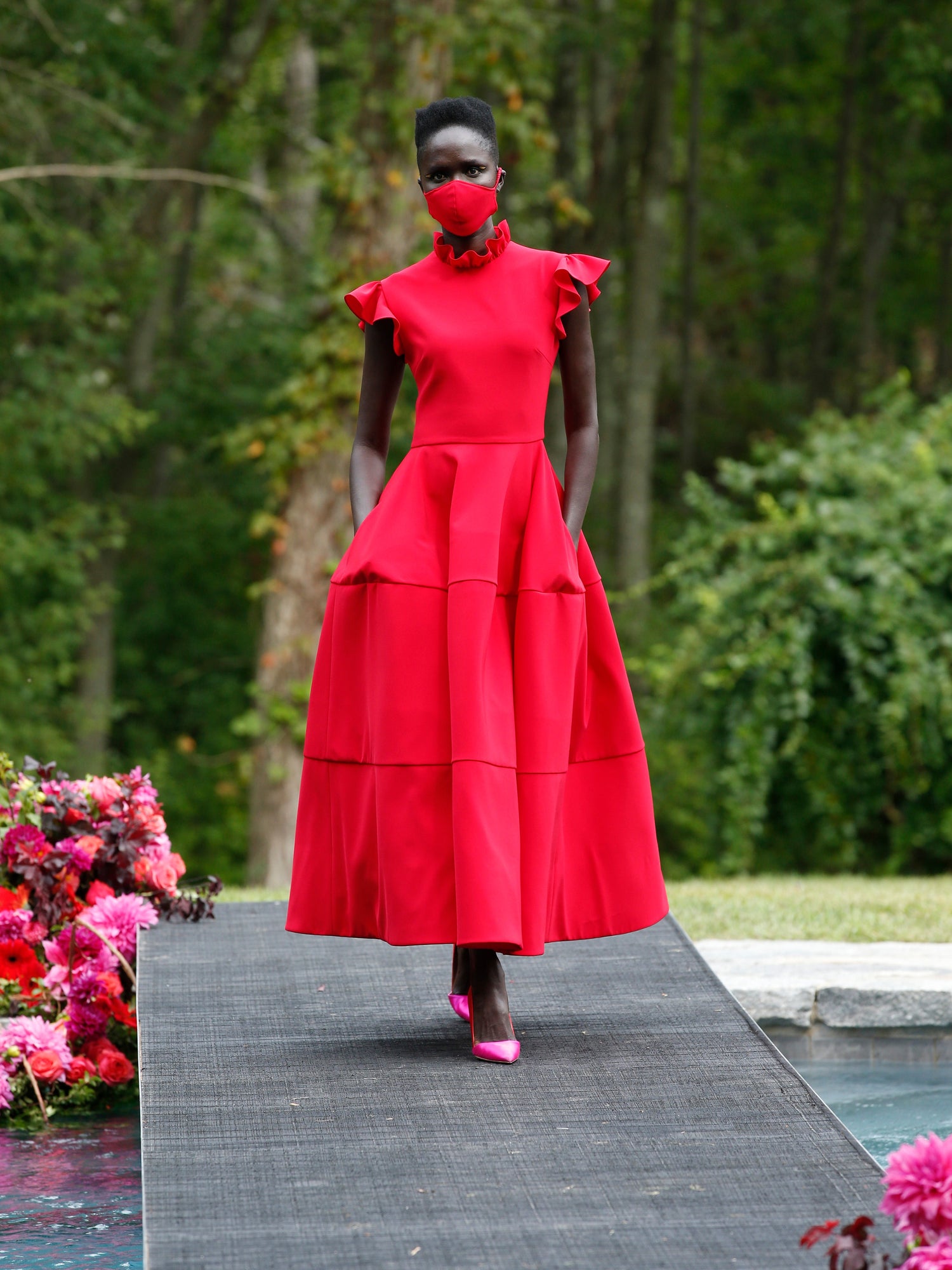 Cap Sleeve Tea Length Dress with Pockets