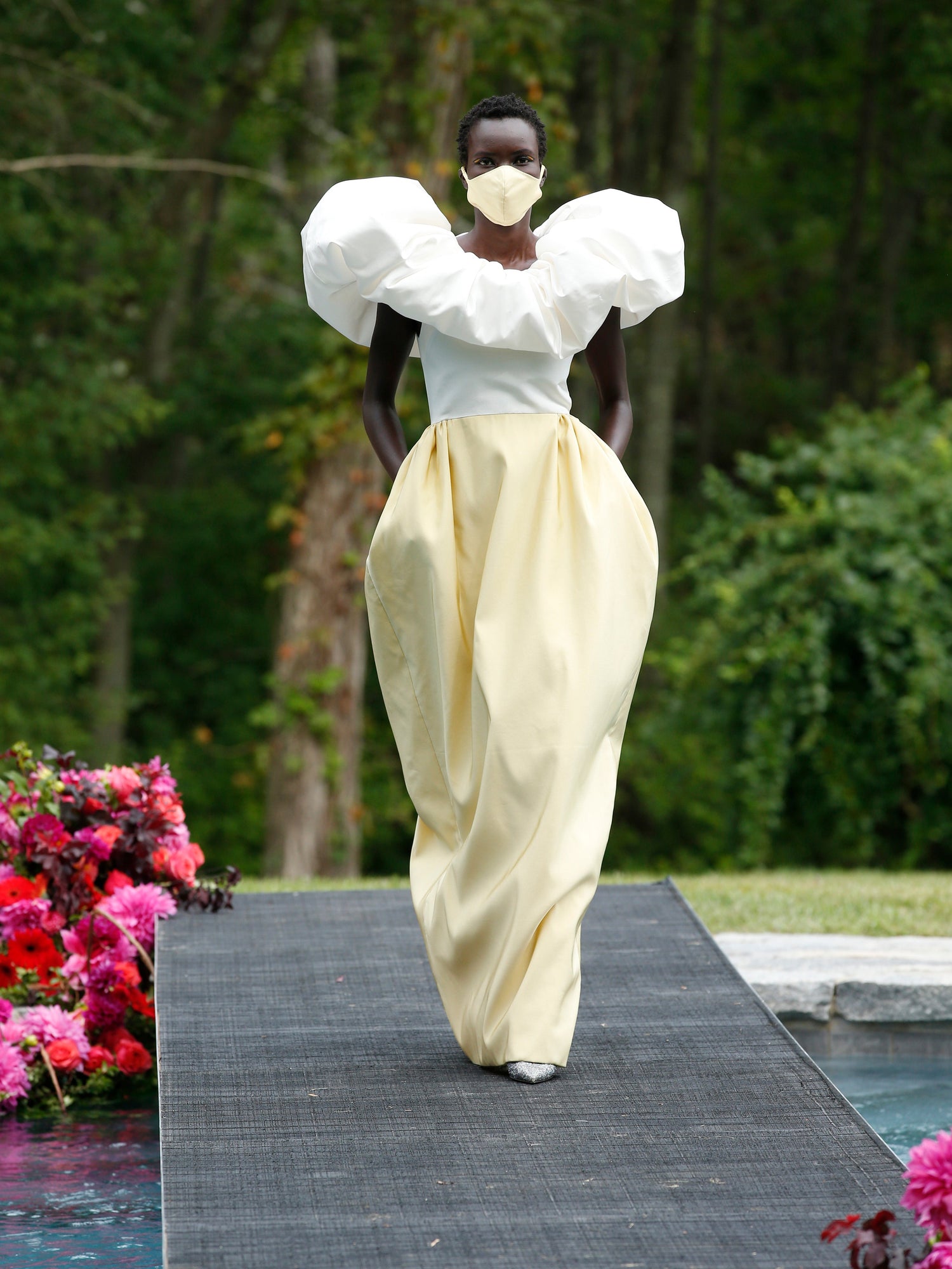 Sculpted Neckline Gown with Pockets