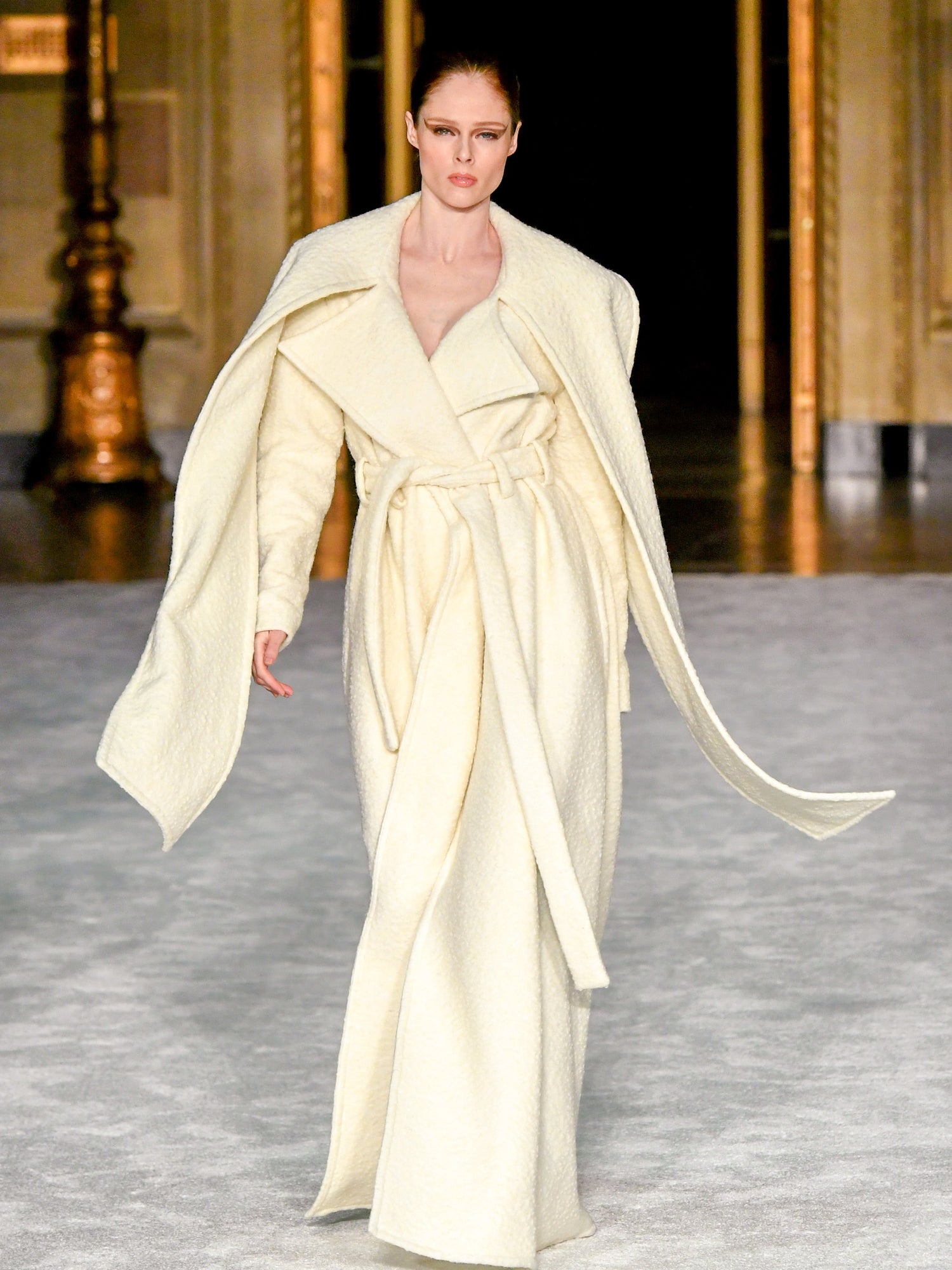 Ivory Boucle Self-Tie Capelet Coat