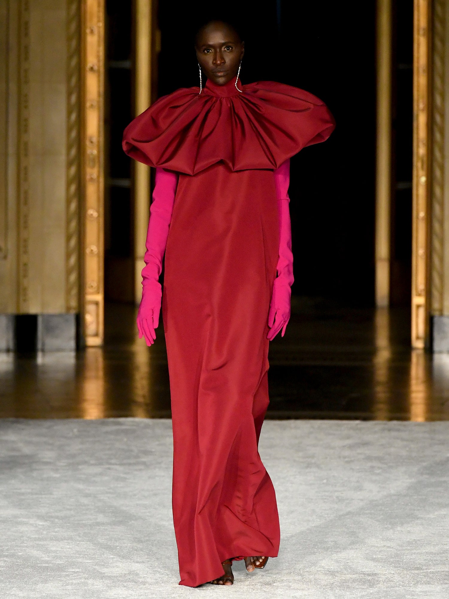 Burgundy Mock Neck Sculptured A-Line Gown