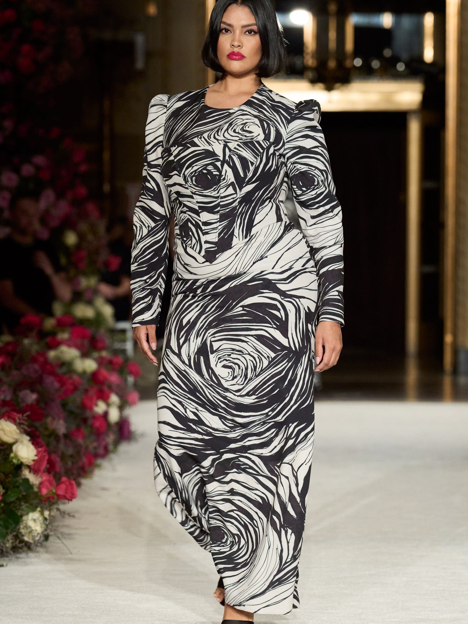 Rose Print Puff Sleeve Gown