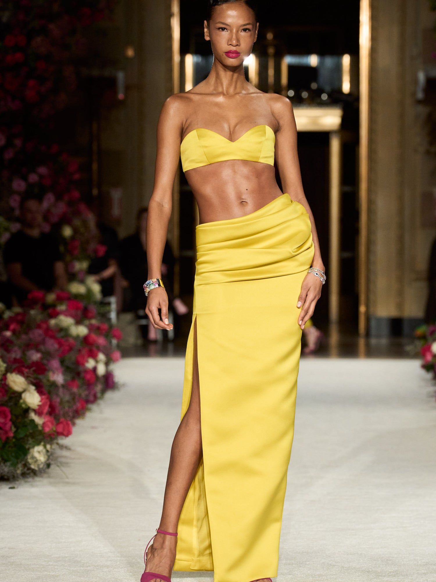 Draped Satin Side Slit Skirt
