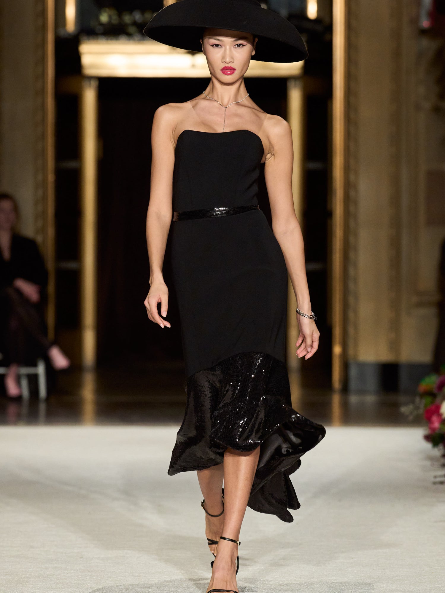 Strapless Sequin Flare Hem Dress