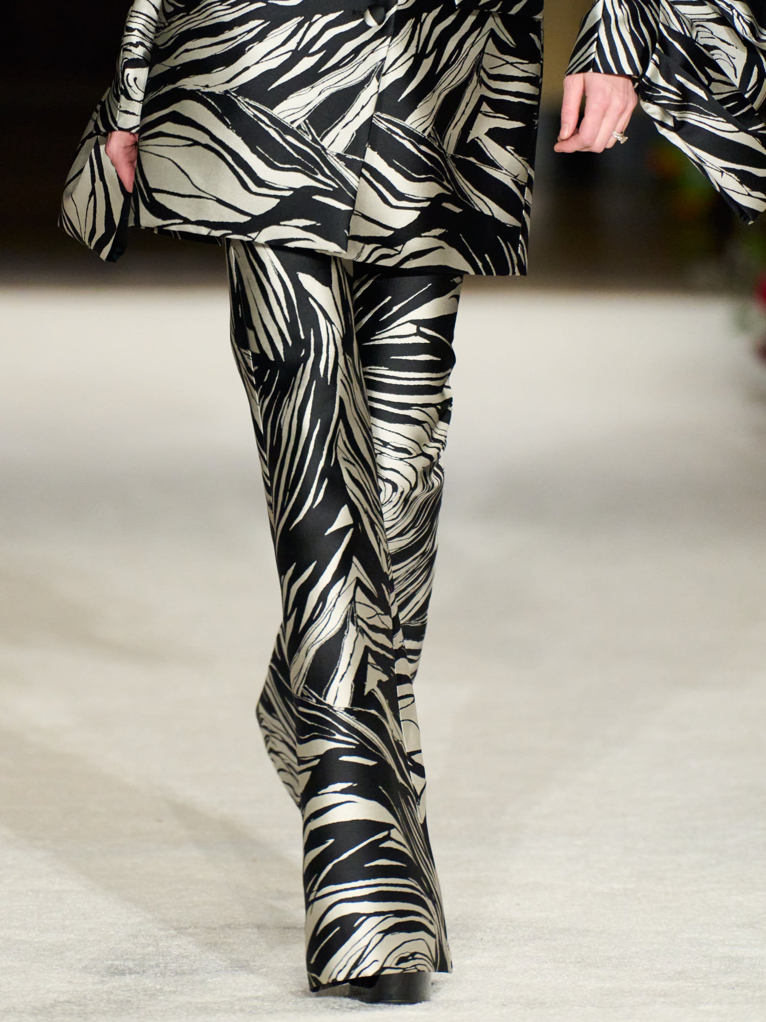 Metallic Rose Print Flare Trouser