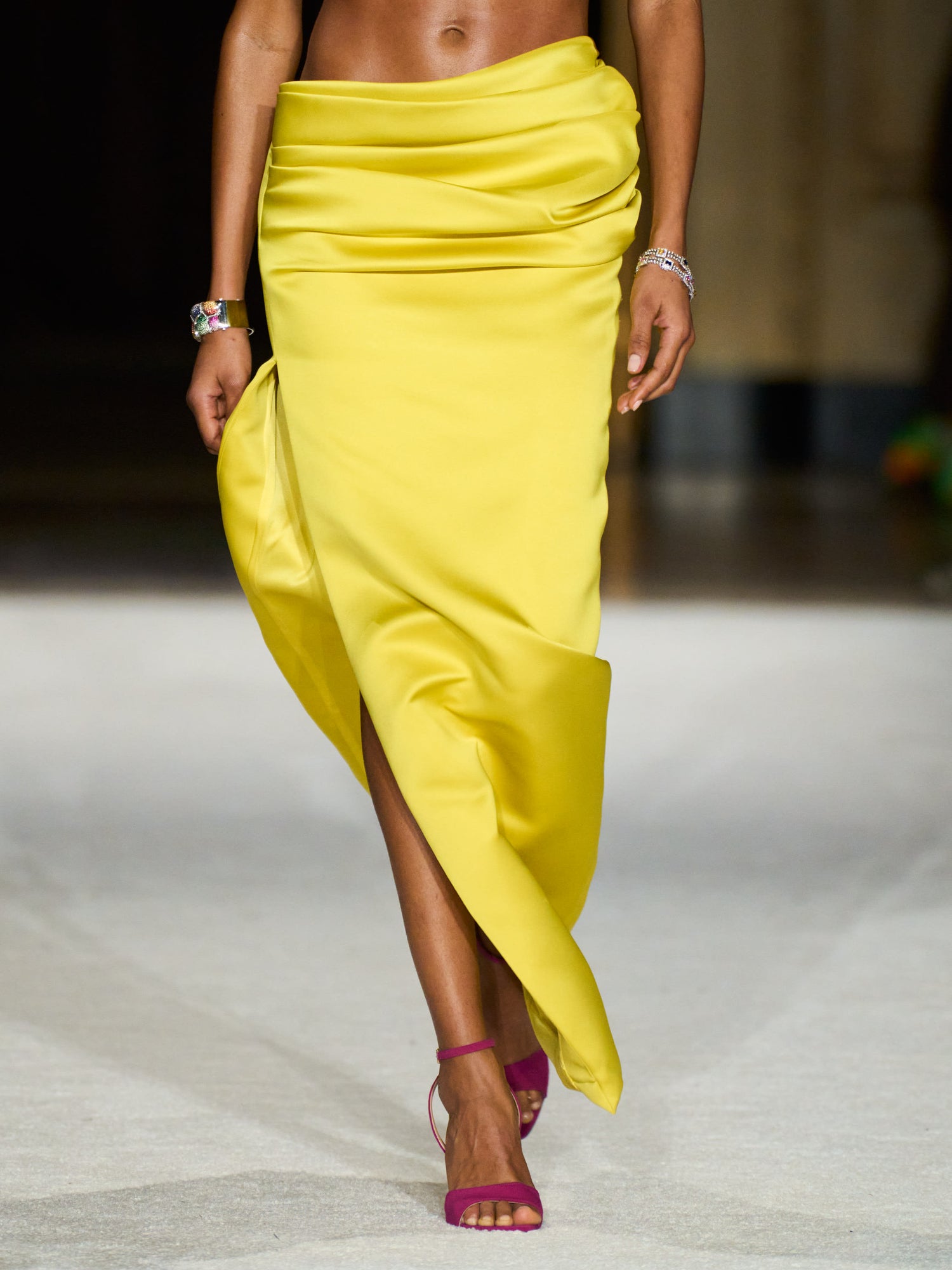 Draped Satin Side Slit Skirt