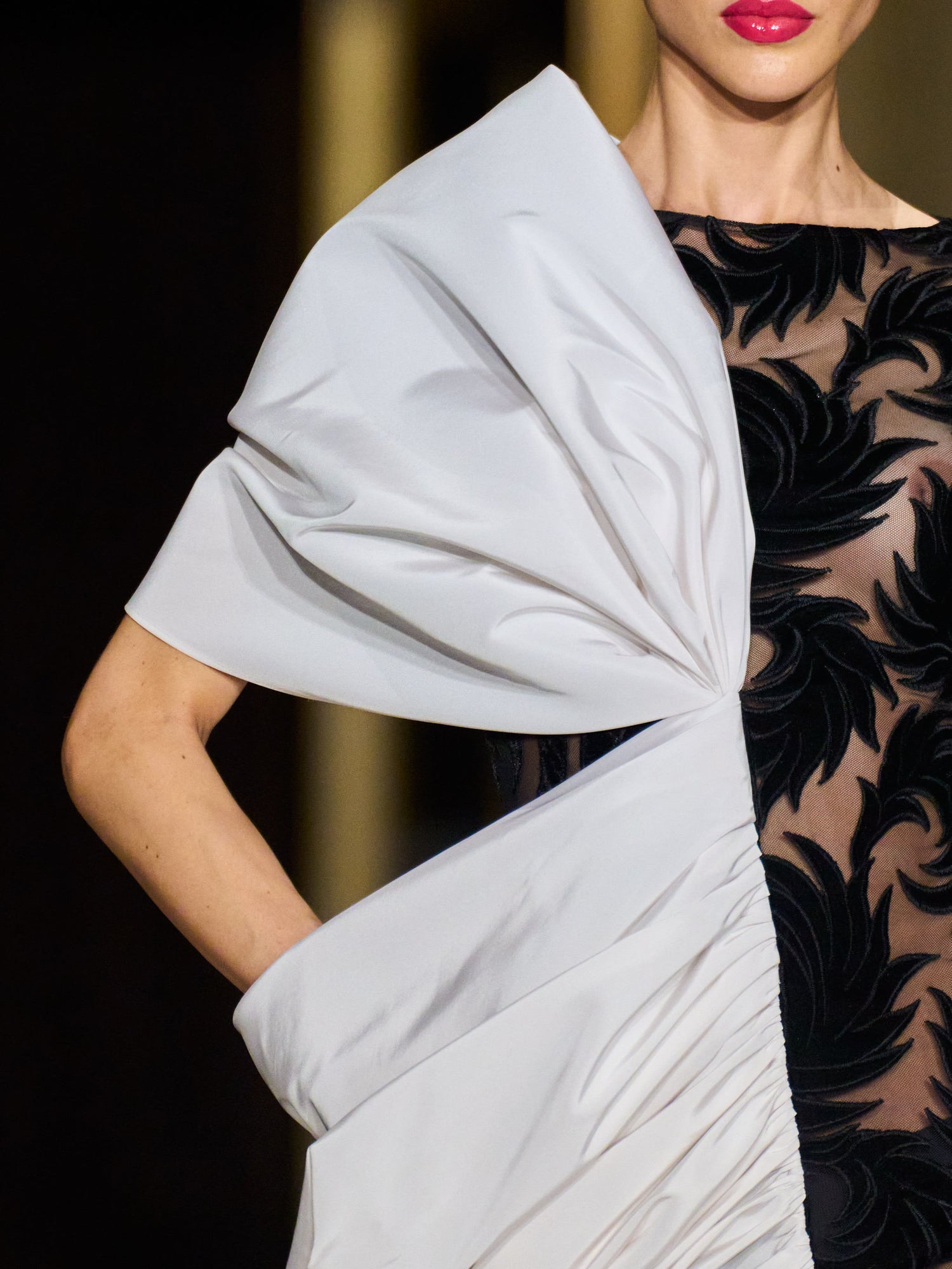 Burnout Velvet Gown with Draped Silk Faille Panel