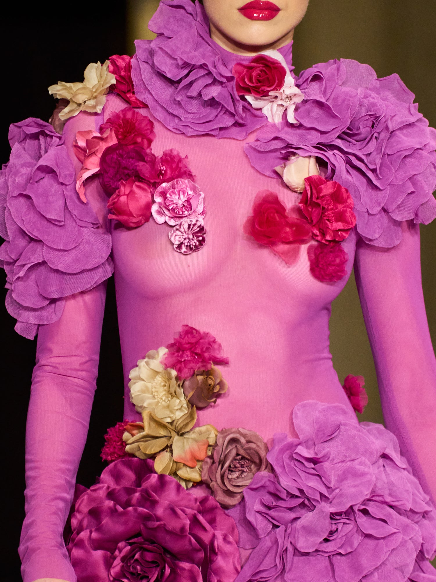 Floral Appliqué Mesh Gown