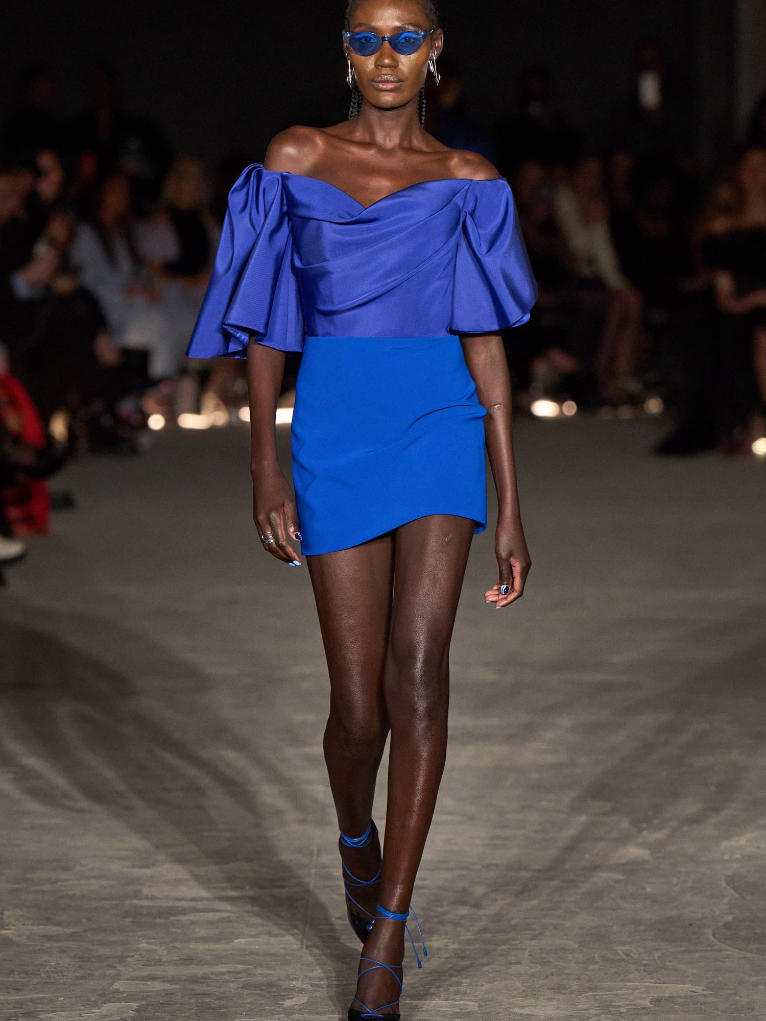 Cobalt Off The Shoulder Draped Sleeve Mini Dress