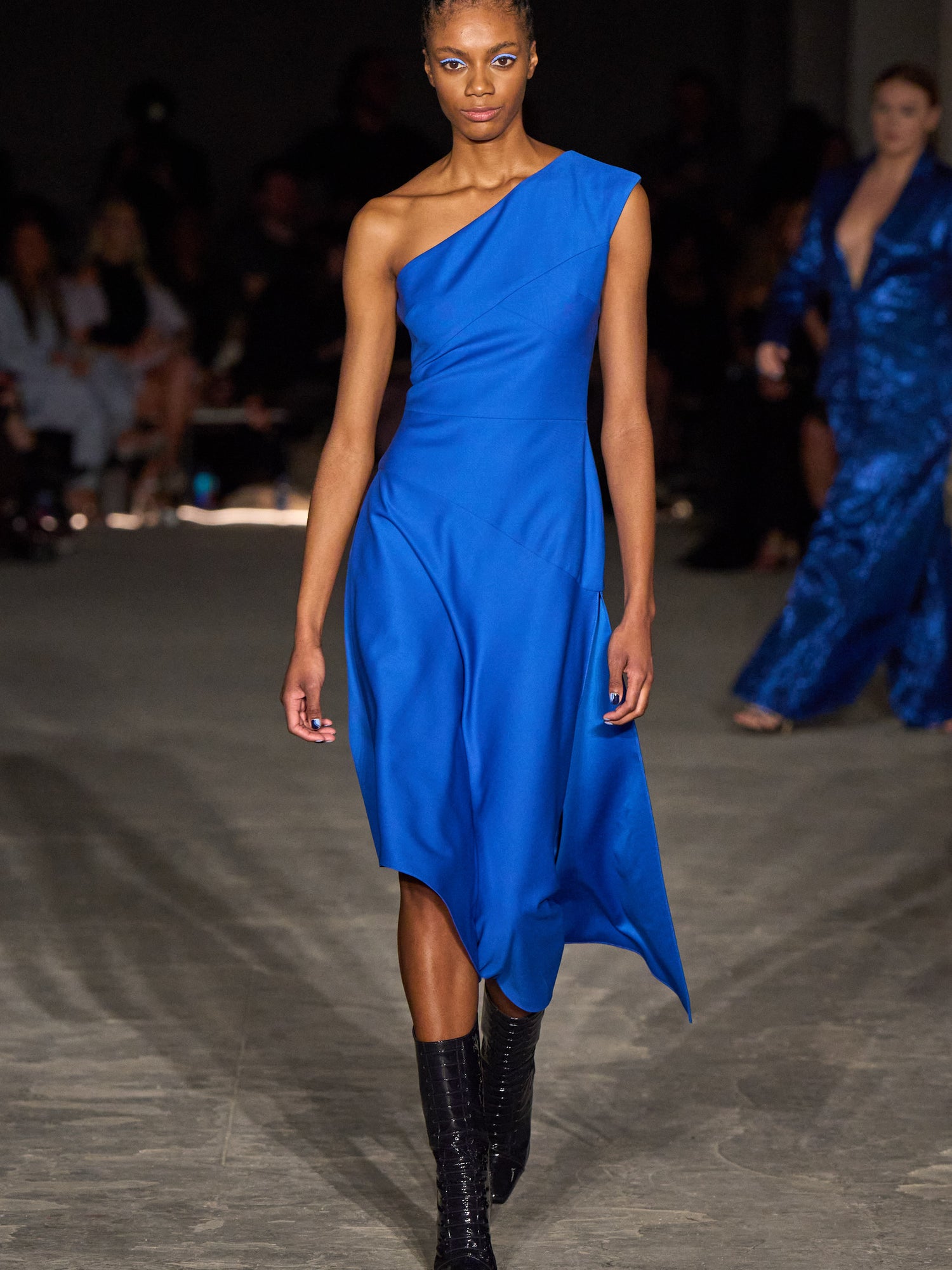 Cobalt One Shoulder Asymmetrical Hem Dress