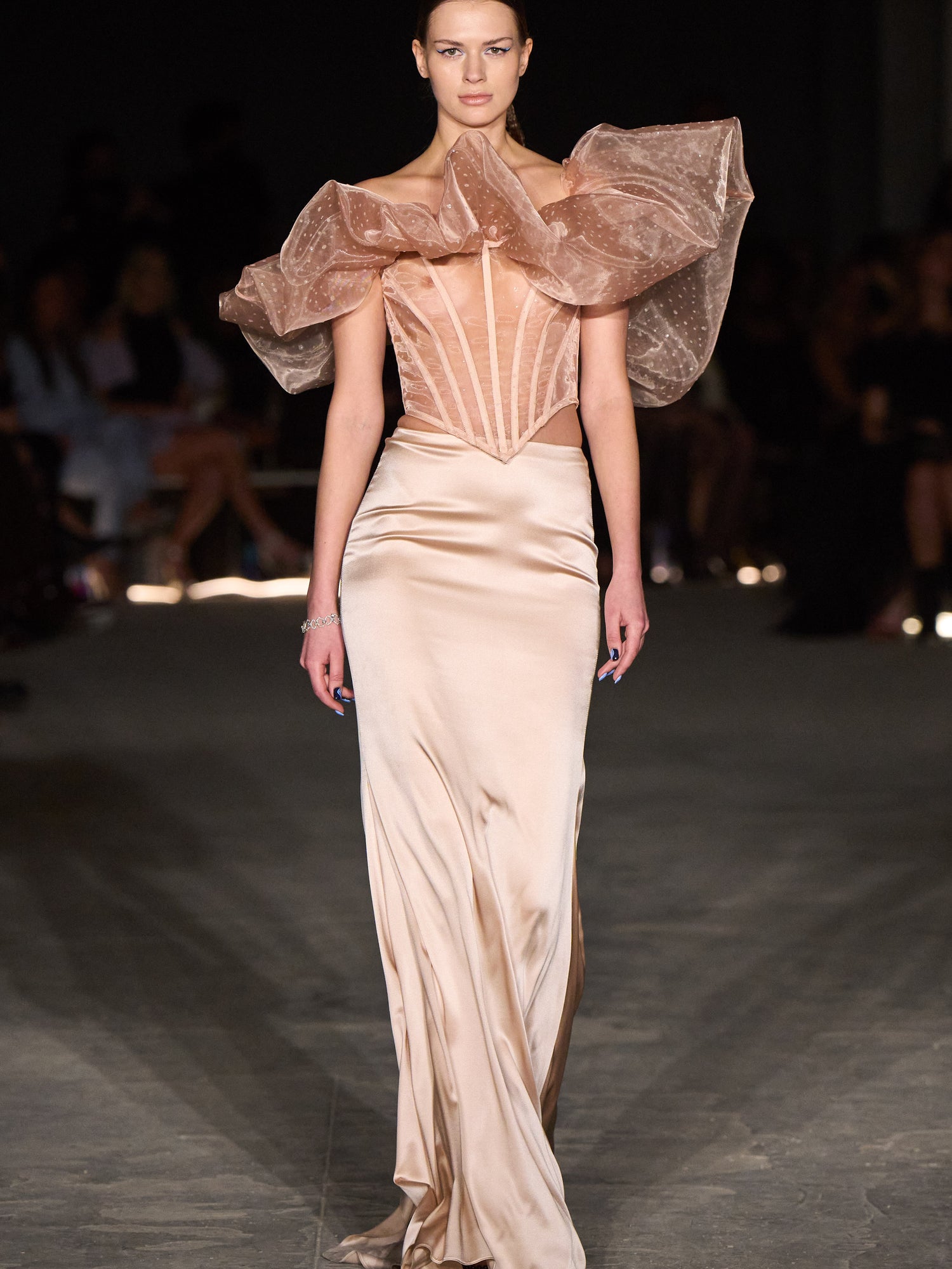 Nude Crystallized Mesh Bubble Corset Top