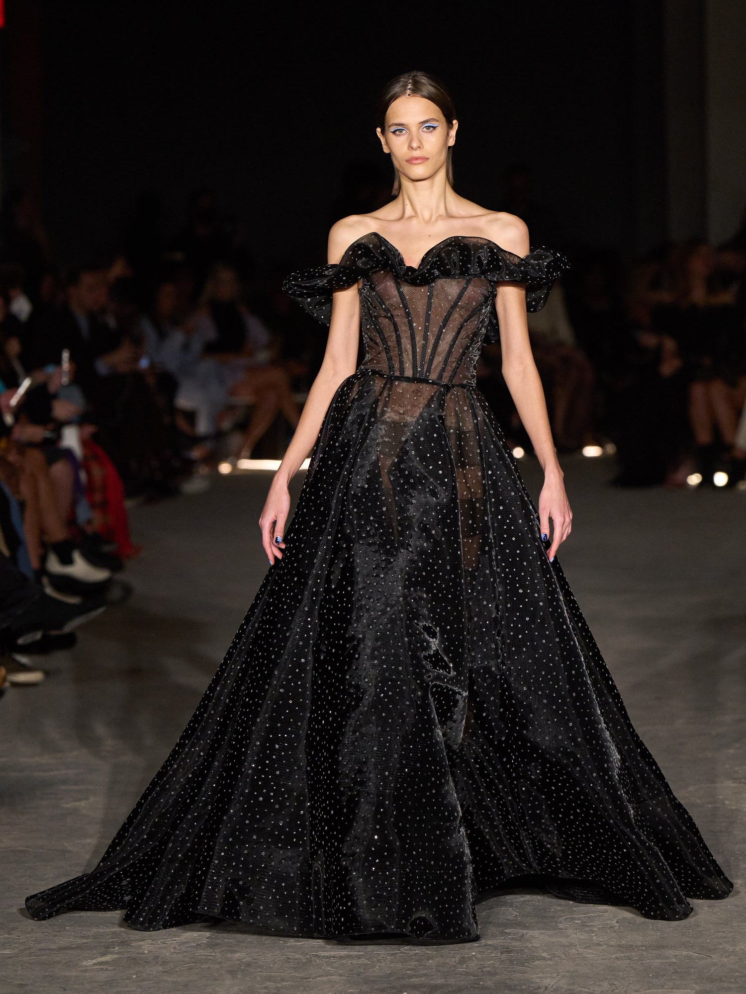 Black Crystallized Mesh Cage Gown