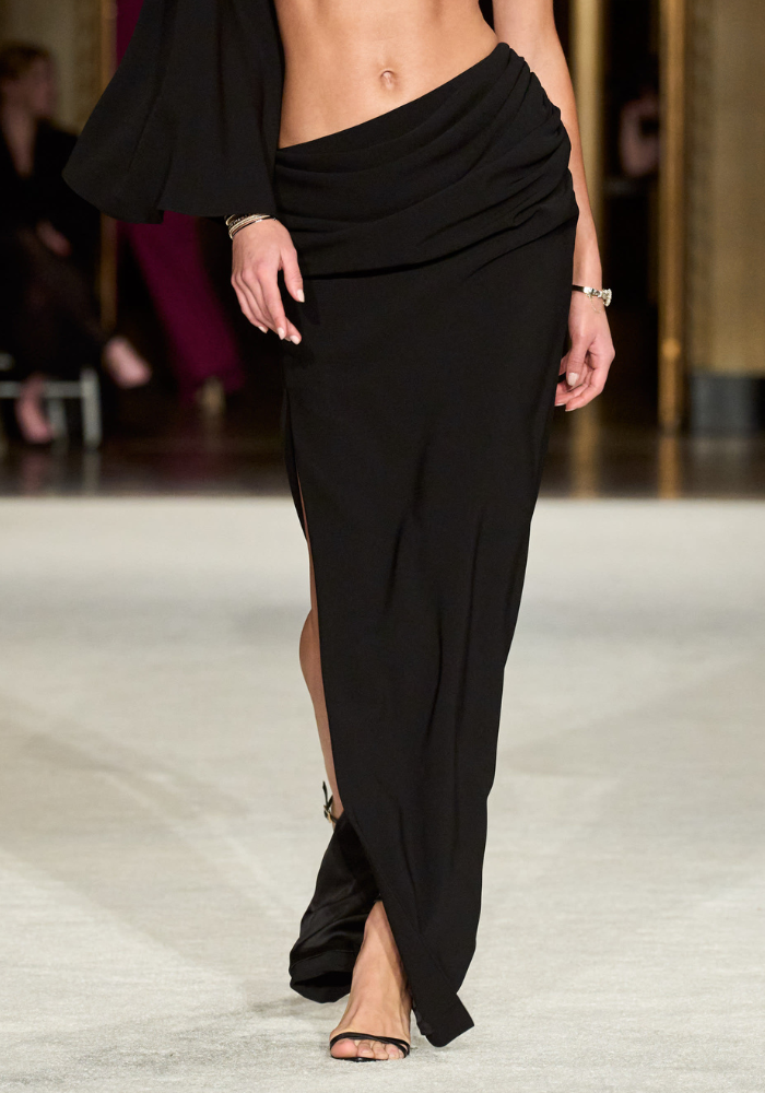 Asymmetric Draped Jersey Side Slit Skirt