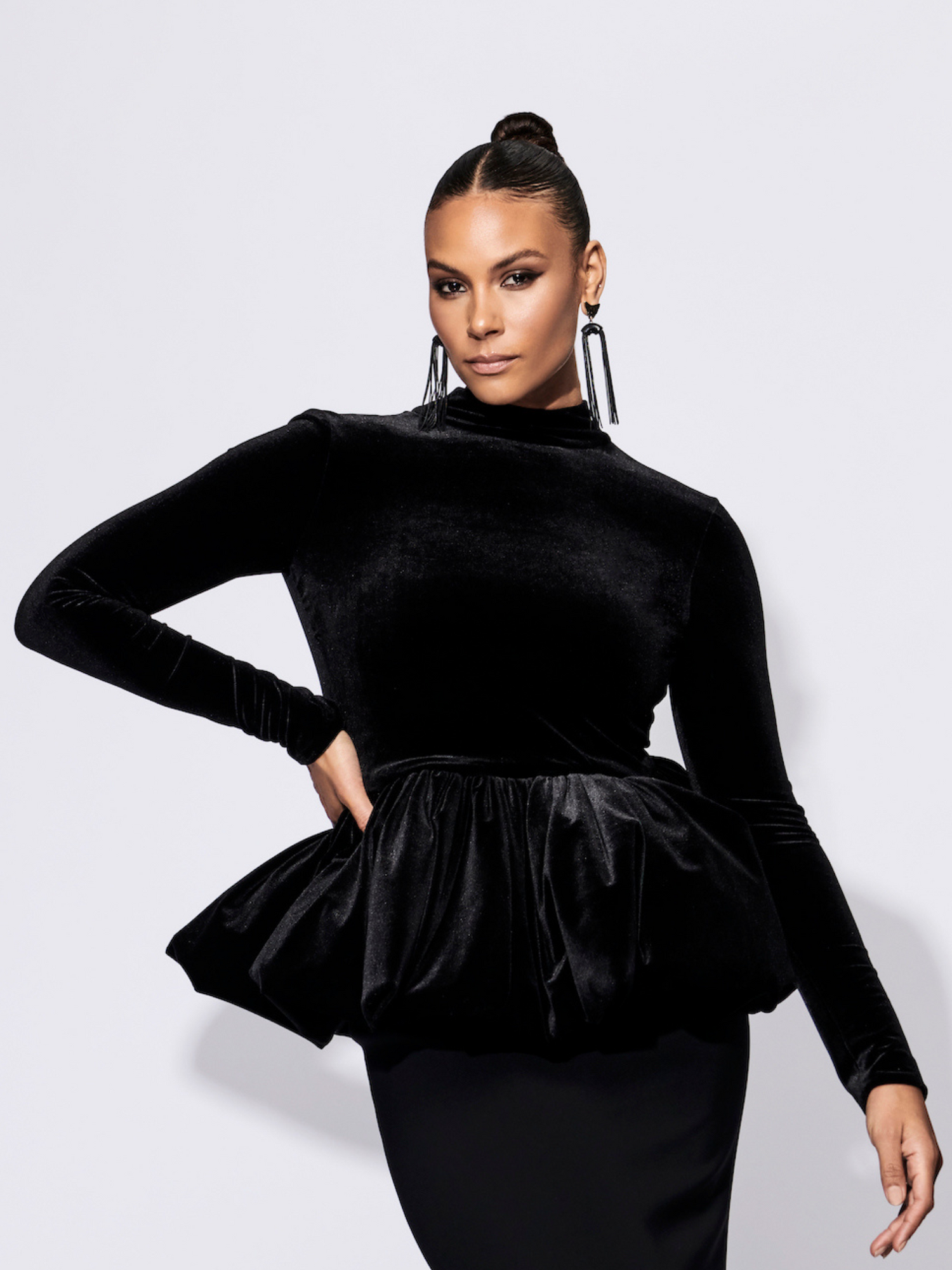 Long Sleeve Velvet Peplum Top