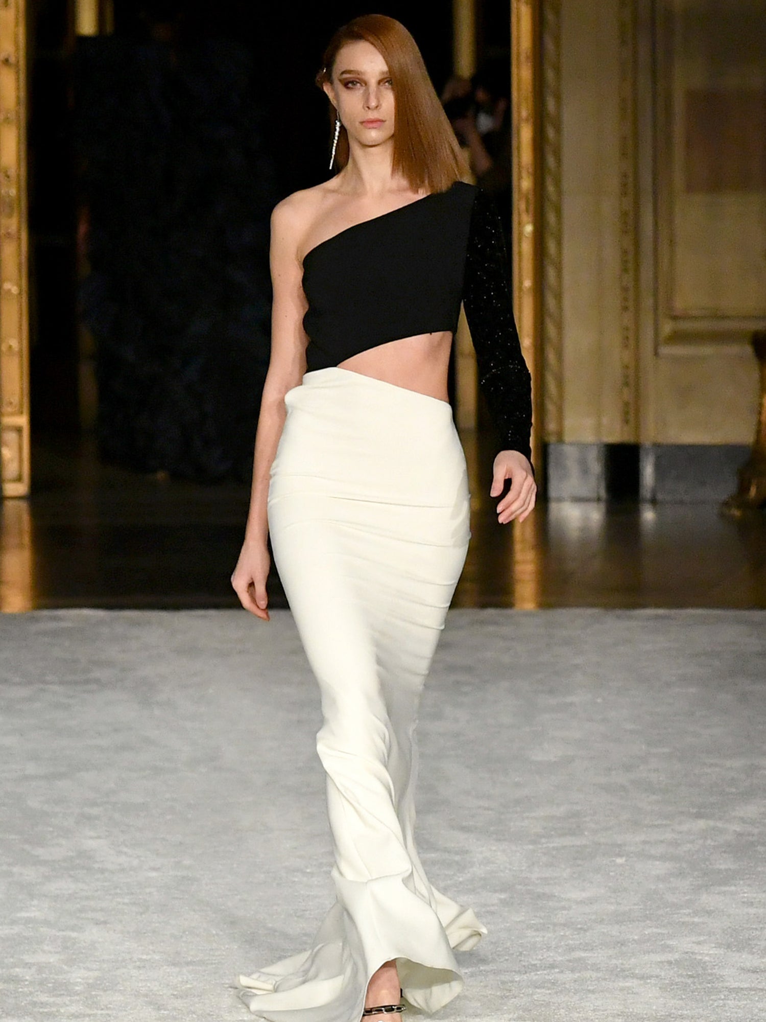 One Shoulder Cut-Out Color Block Gown