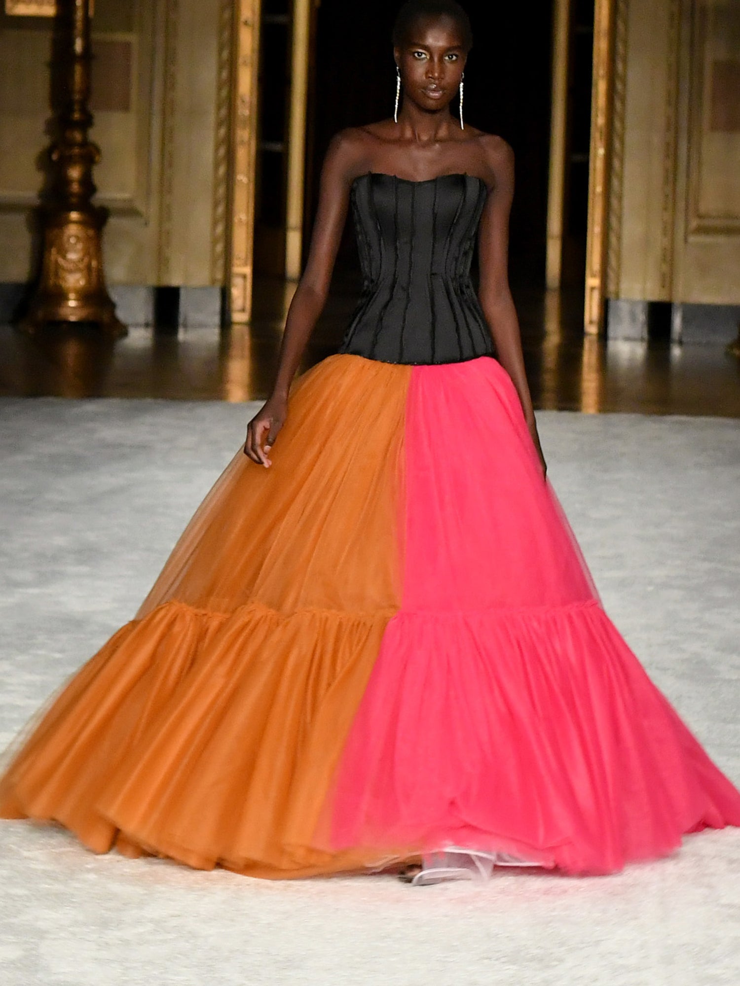 Drop Waist Color Block Tulle Ball Gown