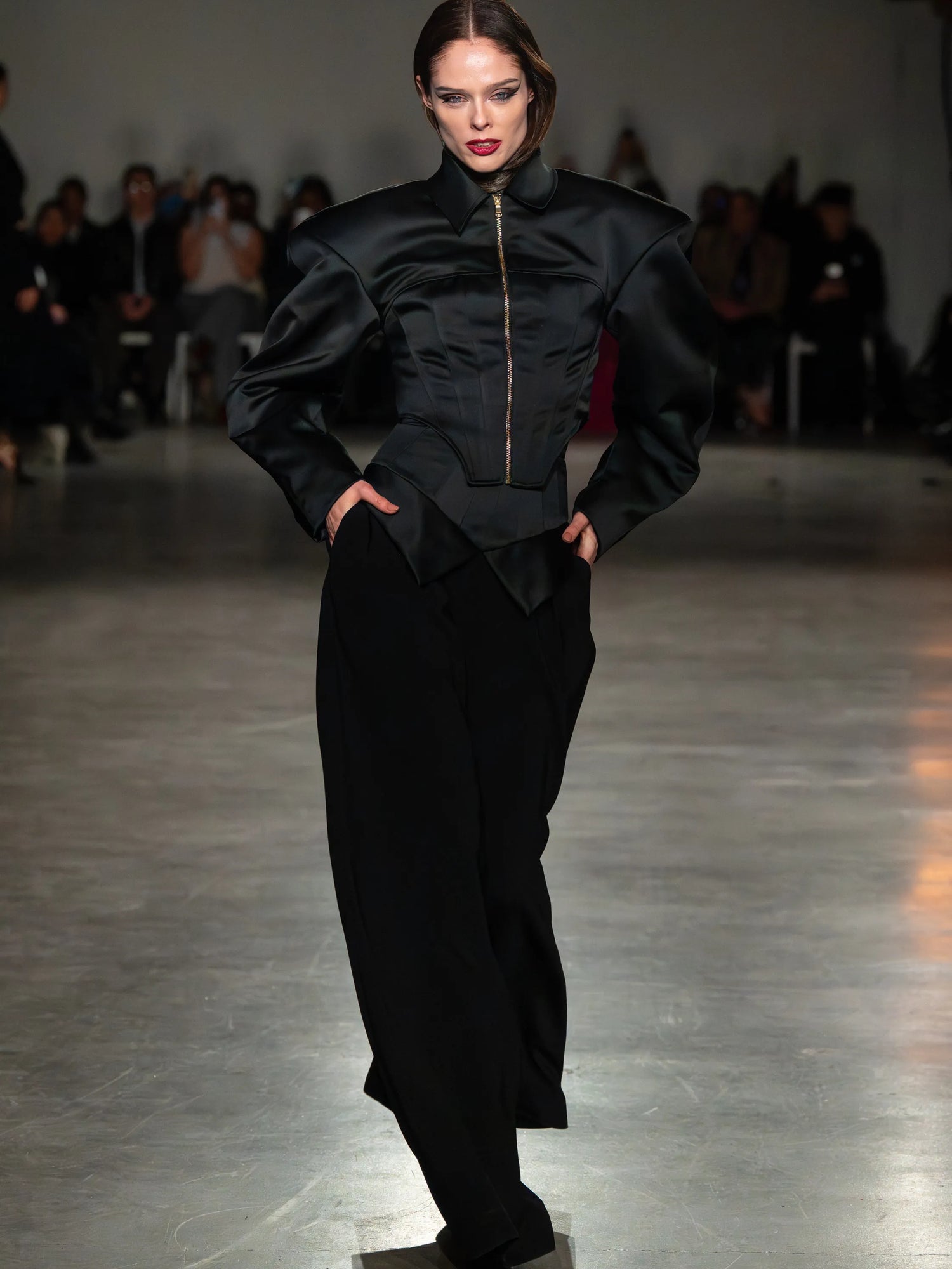 Black Satin Corset Zip Up Jacket